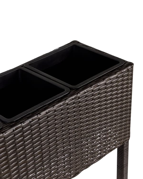 Urtepotte brun polyrotink rektangulær til indendørs og udendørs 3 planter med plastforing