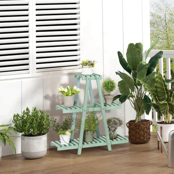 Rootz blomsterstativ - 3 etagers plantestativ - Holder 6 blomsterpotter - Vejrbestandig - Limegrøn - 76 cm x 26 cm x 76 cm