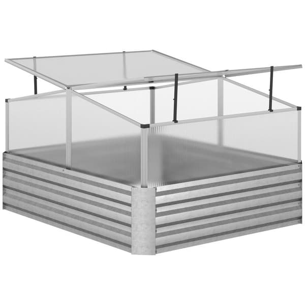 Rootz Højseng - Drivhus med tag - Åbne klapper - Gulv galvaniseret - Stål - 126 x 107 x 57,5/67,5 cm