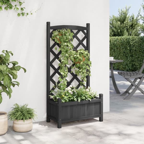 vidaXL Plantekasse med espalier svart heltre gran