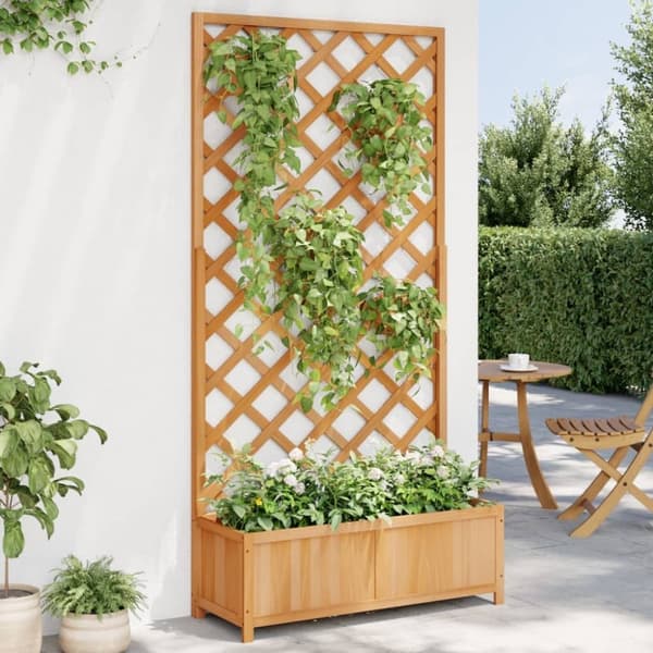 vidaXL plantekasse med espalier massivt grantræ brun