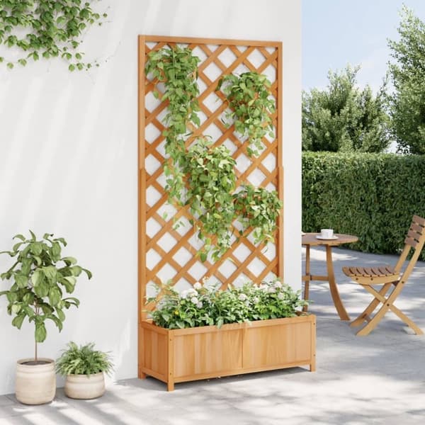 vidaXL plantekasse med espalier massivt grantræ brun