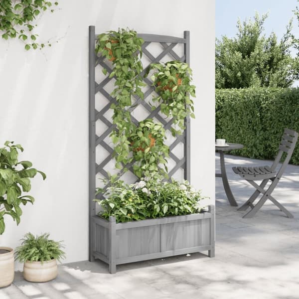 vidaXL plantekasse med espalier massivt grantræ grå