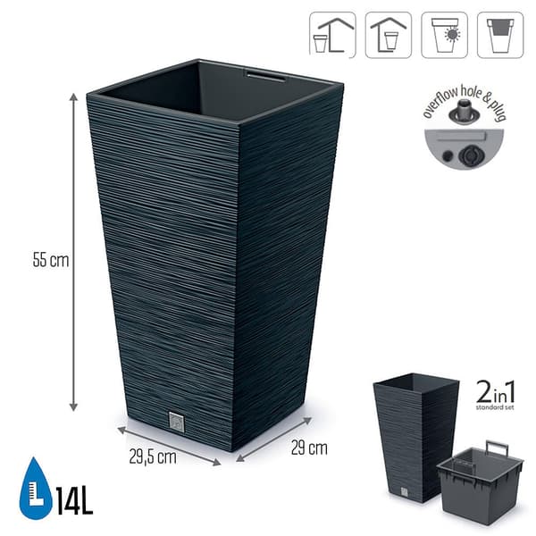 Prosperplast Blomsterkrukke 14l Furu Collection 29.5x29.5x55 Cm Grå