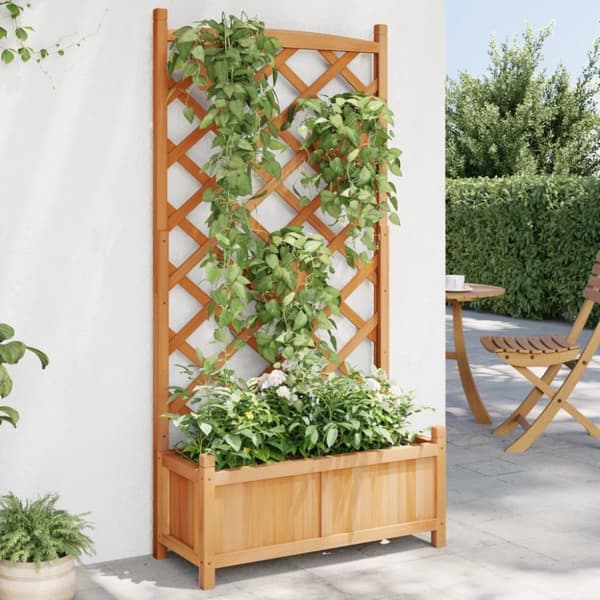 vidaXL plantekasse med espalier massivt grantræ brun