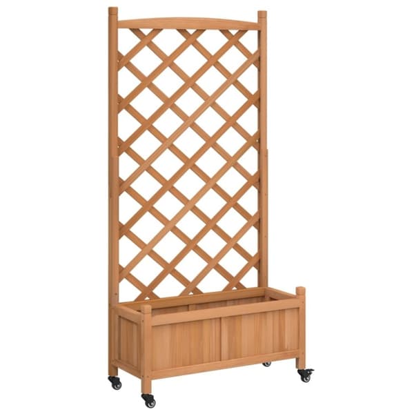 vidaXL plantekasse med espalier og hjul massivt fyrretræ brun