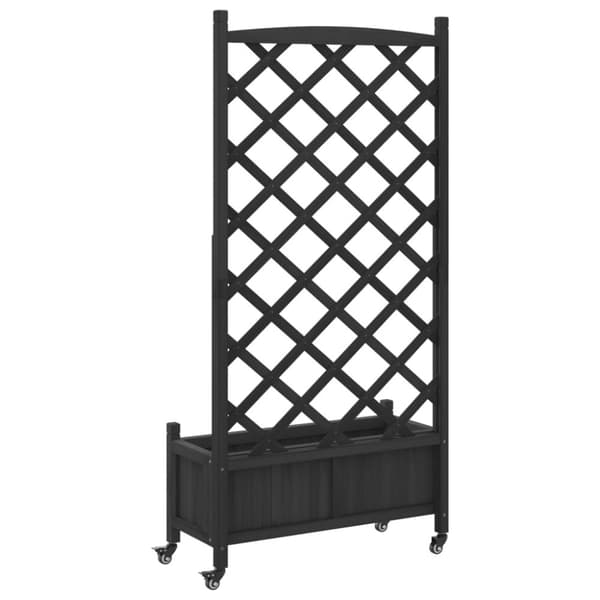 vidaXL Plantekasse med espalier og hjul svart heltre gran