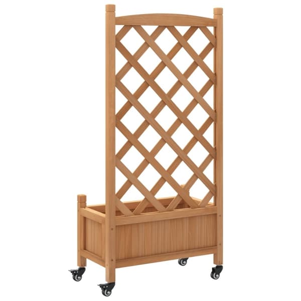vidaXL Plantekasse med espalier og hjul brun heltre gran