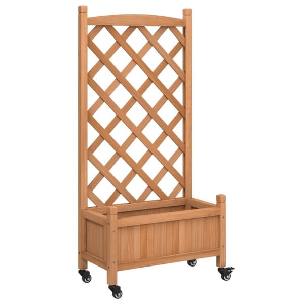 vidaXL Plantekasse med espalier og hjul brun heltre gran
