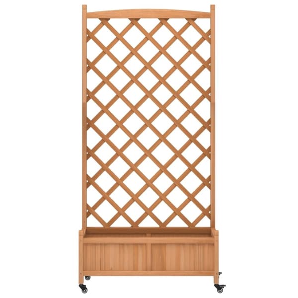 vidaXL plantekasse med espalier og hjul massivt fyrretræ brun