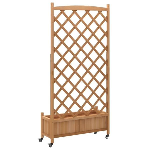 vidaXL plantekasse med espalier og hjul massivt fyrretræ brun