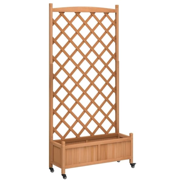 vidaXL plantekasse med espalier og hjul massivt fyrretræ brun