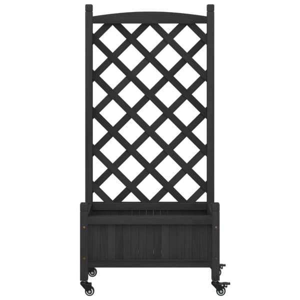 vidaXL Plantekasse med espalier og hjul svart heltre gran