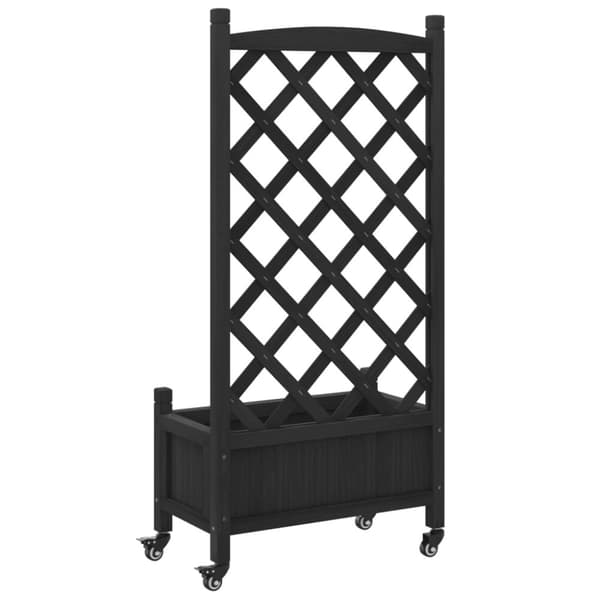 vidaXL Plantekasse med espalier og hjul svart heltre gran