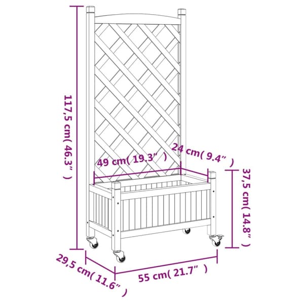 vidaXL Plantekasse med espalier og hjul svart heltre gran