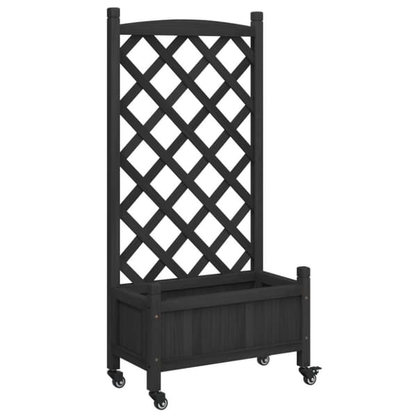 vidaXL Plantekasse med espalier og hjul svart heltre gran