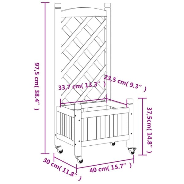 vidaXL Plantekasse med espalier og hjul svart heltre gran