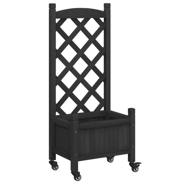 vidaXL Plantekasse med espalier og hjul svart heltre gran
