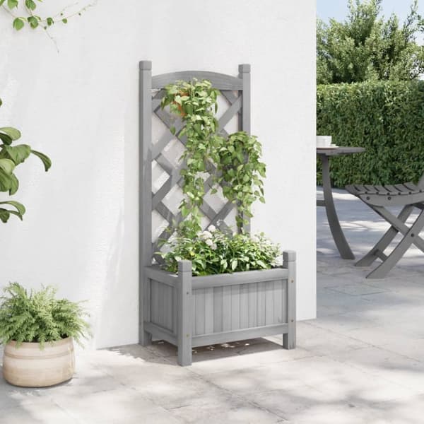vidaXL plantekasse med espalier massivt grantræ grå