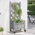 Miniatyrbillede 9 af 9: vidaXL plantekasse med espalier og hjul massivt fyrretræ grå