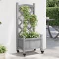 Miniatyrbillede 2 af 9: vidaXL plantekasse med espalier og hjul massivt fyrretræ grå