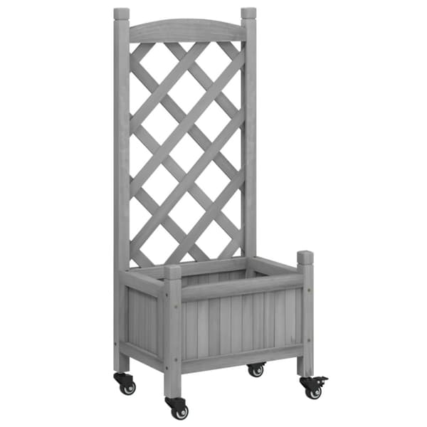 vidaXL plantekasse med espalier og hjul massivt fyrretræ grå