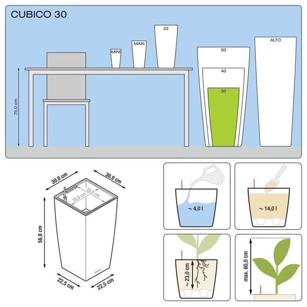 LECHUZA Planteringsmaskin Cubico 30 ALL-IN-ONE Charcoal 18184