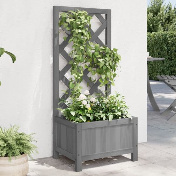 vidaXL plantekasse med espalier massivt grantræ grå