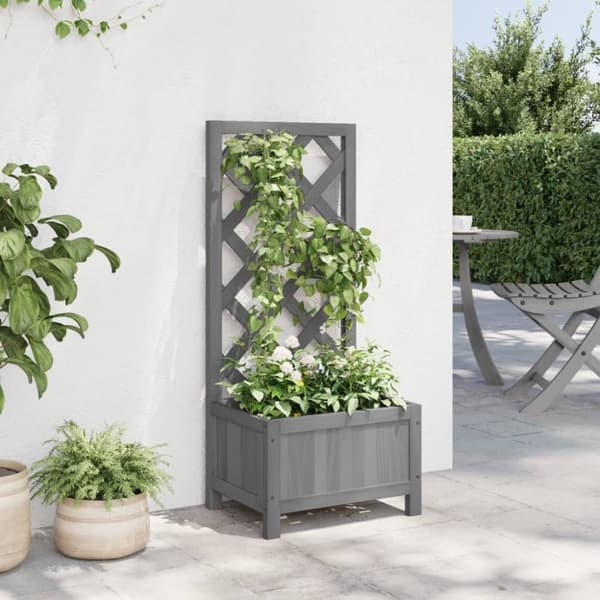 vidaXL plantekasse med espalier massivt grantræ grå