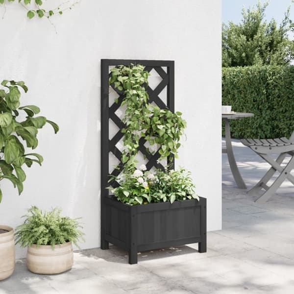 vidaXL plantekasse med espalier massivt grantræ sort