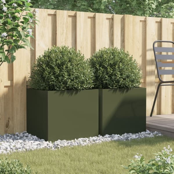 vidaXL Plantekasser 2 stk olivengrønn 49x47x46 cm stål