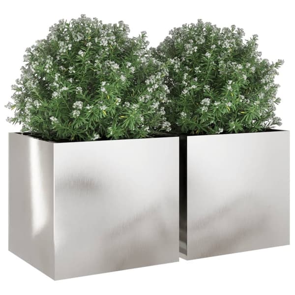 vidaXL Kukkalaatikot 2 kpl hopea 49x47x46 cm ruostumaton teräs