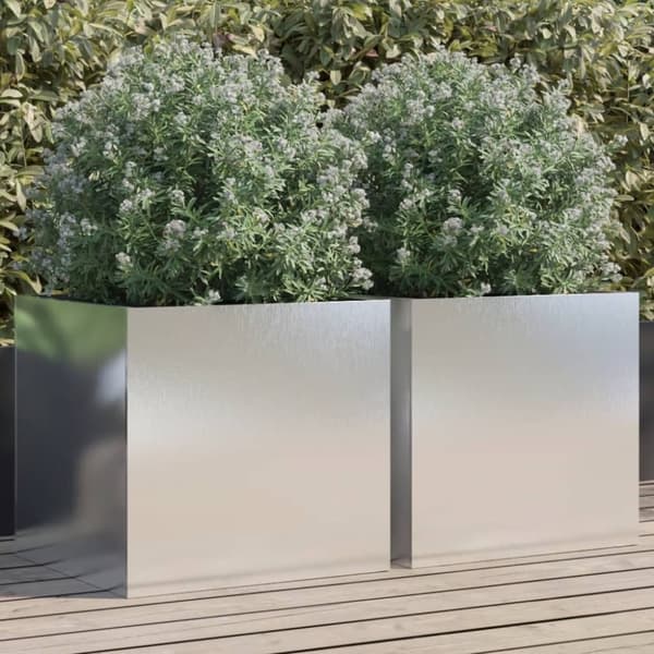 vidaXL Kukkalaatikot 2 kpl hopea 49x47x46 cm ruostumaton teräs