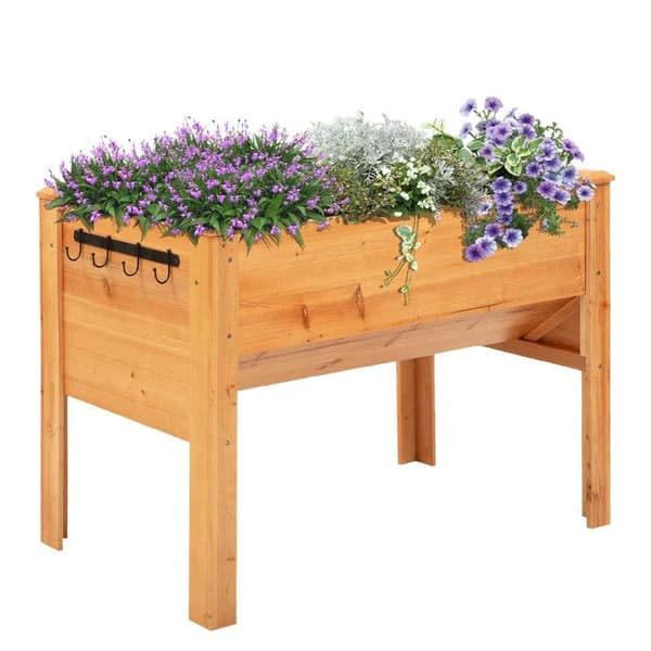 Rootz Højseng - Træhøjbed - Urtebed - Plantekasse med drænhulskrog - Blomsterkasse med fødder - Massivt træ - Naturlig - 124 x 60 x 81 cm