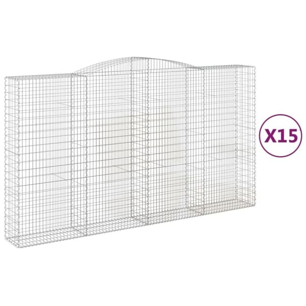 vidaXL buede gabionkurve 15 stk. 400x50x220/240 cm galvaniseret jern