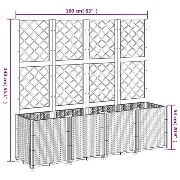 vidaXL Plantekasse med espalier lysegrå 160x40x140 cm PP