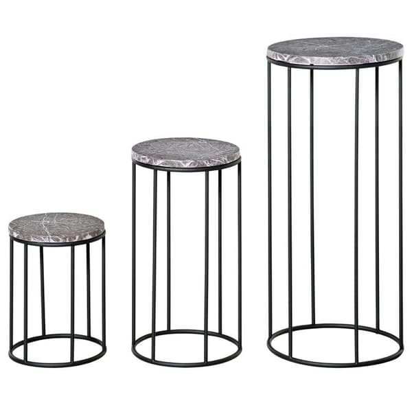 Rootz blomsterstativ - Sæt med 3 metal plantestativ - Marmoreffekt - Planteskammel - Urtepotte - Planteskammel til urtepotte - Sort + Grå - Ø22 x 30,5