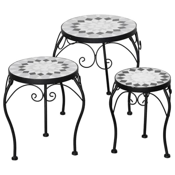Rootz växtställ - Tre stativ - Blomsterställ - Set med 3 växtställ i metall - med keramisk topp - 27, 31, 35 cm