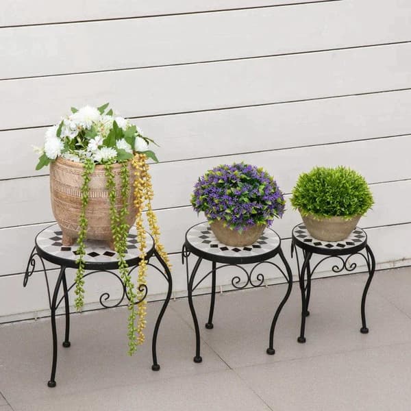Rootz växtställ - Tre stativ - Blomsterställ - Set med 3 växtställ i metall - med keramisk topp - 27, 31, 35 cm