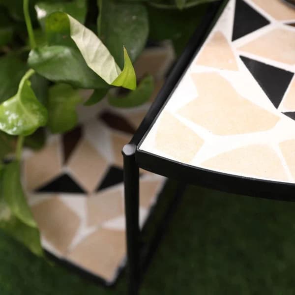 Rootz Blomsterstand - Plantehylde - Plantehylde - 4-lags Blomstertrappe - Sammenklappelig - Havebalkon - Metalkeramiske fliser - Sort/Beige - 64 x 64