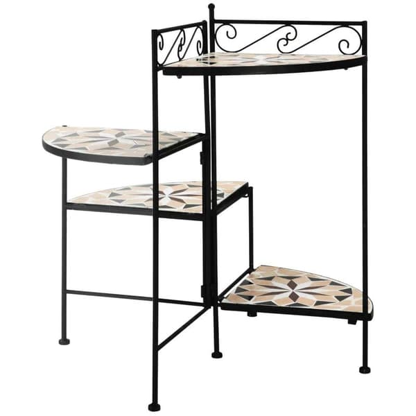Rootz Blomsterstand - Plantehylde - Plantehylde - 4-lags Blomstertrappe - Sammenklappelig - Havebalkon - Metalkeramiske fliser - Sort/Beige - 64 x 64