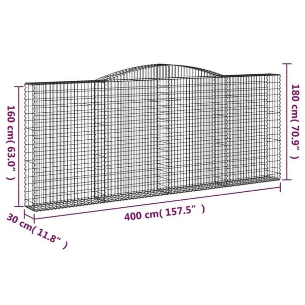 vidaXL buede gabionkurve 9 stk. 400x30x160/180 cm galvaniseret jern