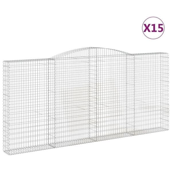 vidaXL buede gabionkurve 15 stk. 400x30x180/200 cm galvaniseret jern