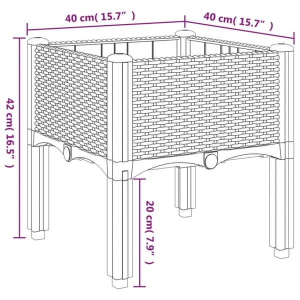 vidaXL plantekasse med ben 40x40x42 cm PP sort
