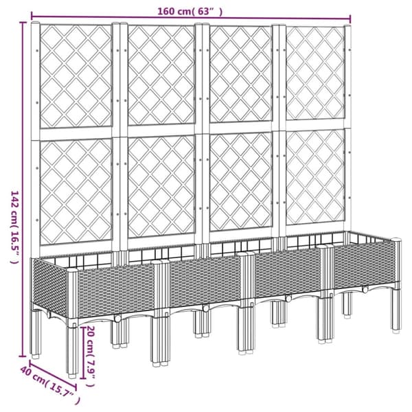 vidaXL plantekasse med espalier 160x40x142 cm PP grå