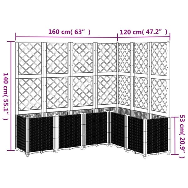 vidaXL plantekasse med espalier 160x120x140 cm PP sort