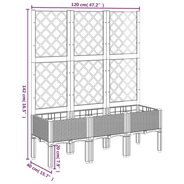 vidaXL Plantekasse med espalier hvit 120x40x142 cm PP
