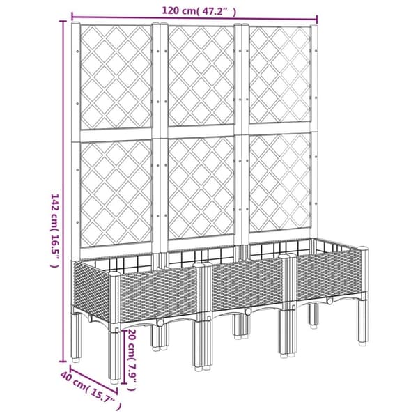 vidaXL Plantekasse med espalier lysegrå 120x40x142 cm PP