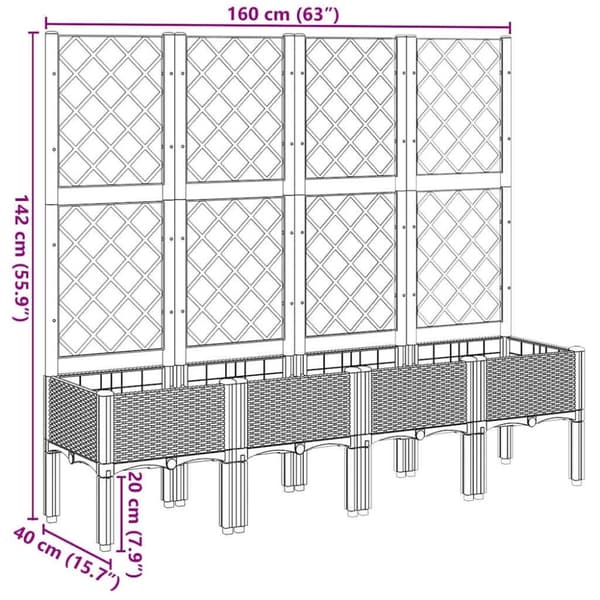vidaXL Plantekasse med espalier hvit 160x40x142 cm PP