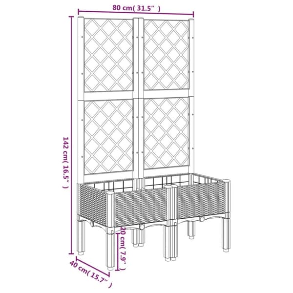 vidaXL Plantekasse med espalier lysegrå 80x40x142 cm PP